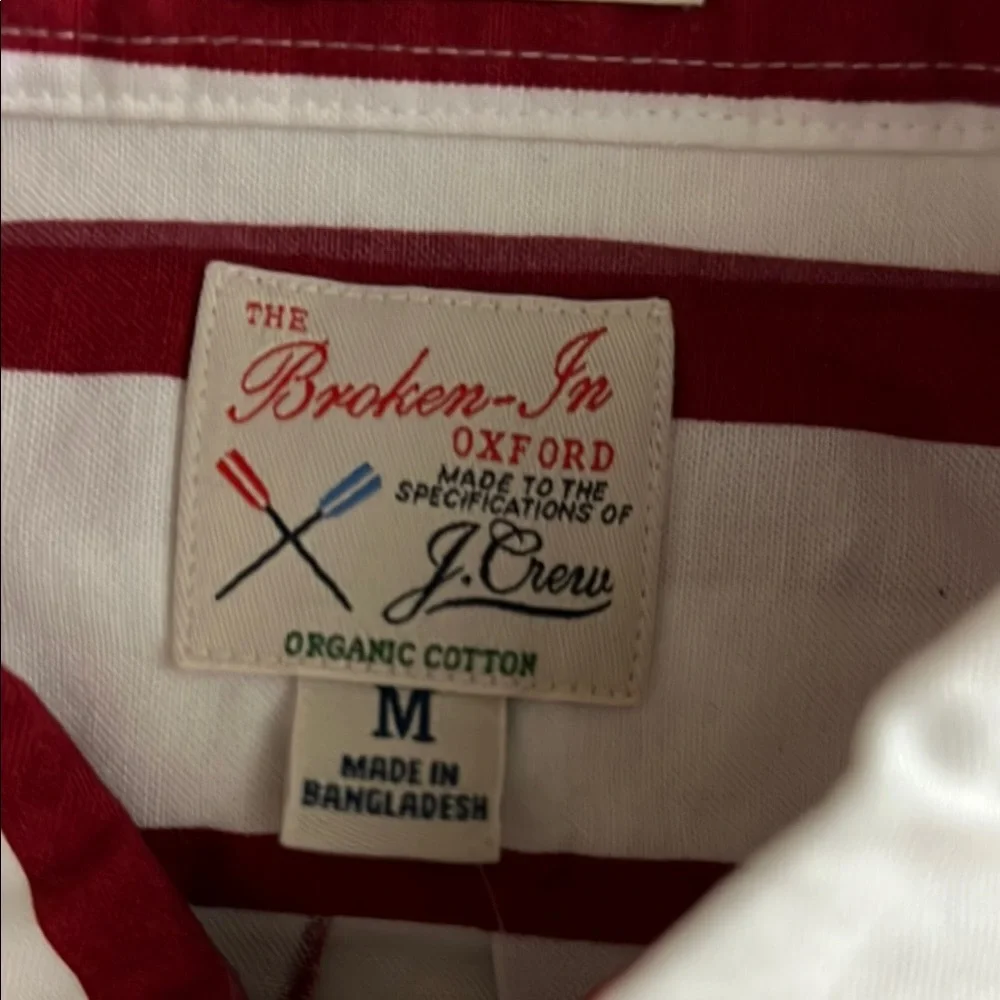 J. Crew Red & White Striped 100% Organic Cotton Casual Button Down Oxford Shirt - Picture 2 of 7